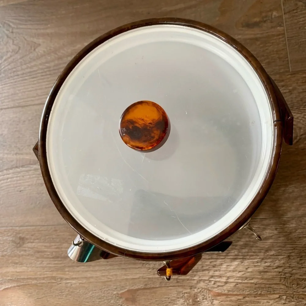 Vintage Mid Century Modern Bar Georges Briard Tortoise Shell Vinyl Ice Bucket